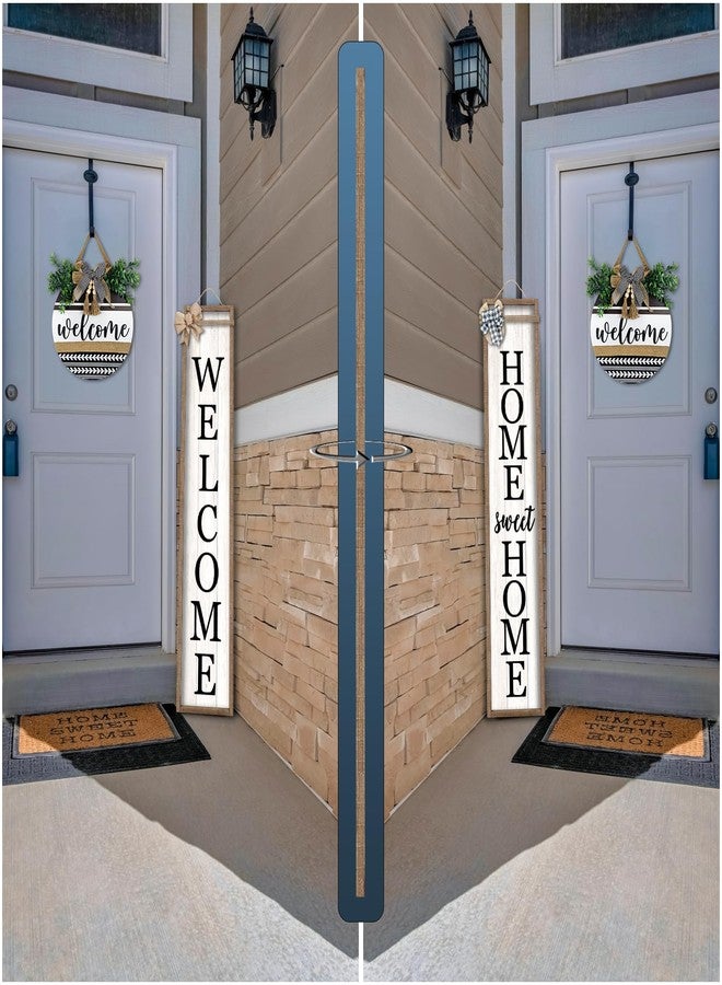 Surfapans Outdoor Welcome Sign for Front Porch Standing Large 2 Sided 45"X9" Wooden Frame Tall Vertical Leaner Long Home Sweet Home Front Door Sign for Rustic Outside Farmhouse Modern Decor (Wood White) - Image 3